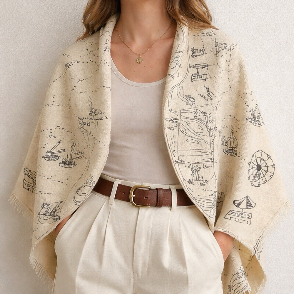 Madewell Manhattan City Guide Scarf NYC Map Wool Ivory Travel Sketch Graphic